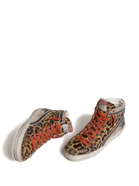 Golden Goose Slide LTD trainers in leopard-print pony skin with metallic leather star and flash