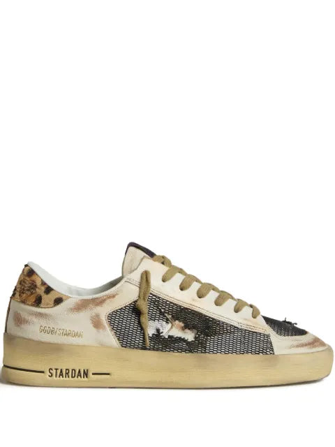 Golden Goose Stardan trainers in nappa and mesh with leopard-print pony skin heels tab