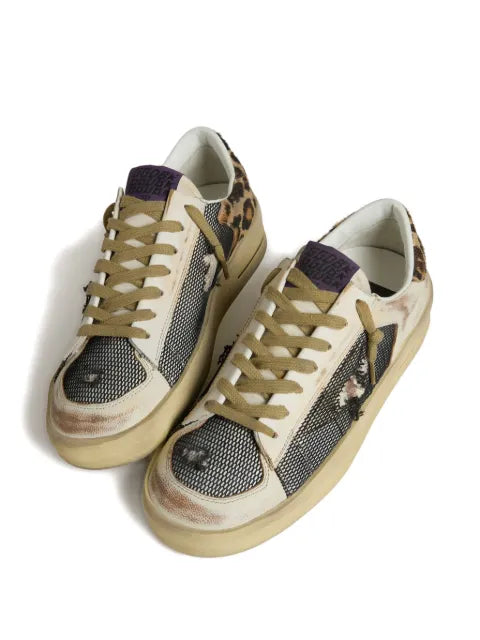 Golden Goose Stardan trainers in nappa and mesh with leopard-print pony skin heels tab