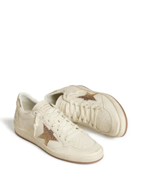 Golden Goose Ball Star trainers in white leather with crystal star and metallic heels tab