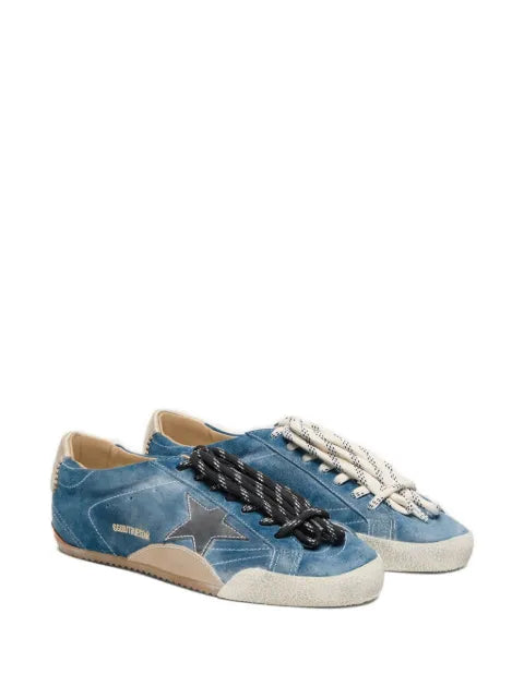 Golden Goose True-Star trainers in teal suede with black star and cream heels tab