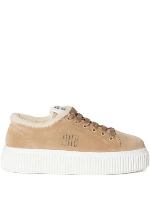 Miu Miu logo-embroidered suede sneakers