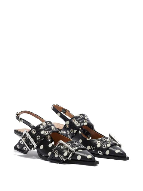 GANNI polka-dot buckle pumps