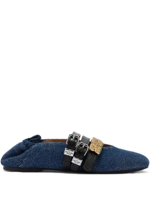 GANNI Sue Triple ballerinas in denim