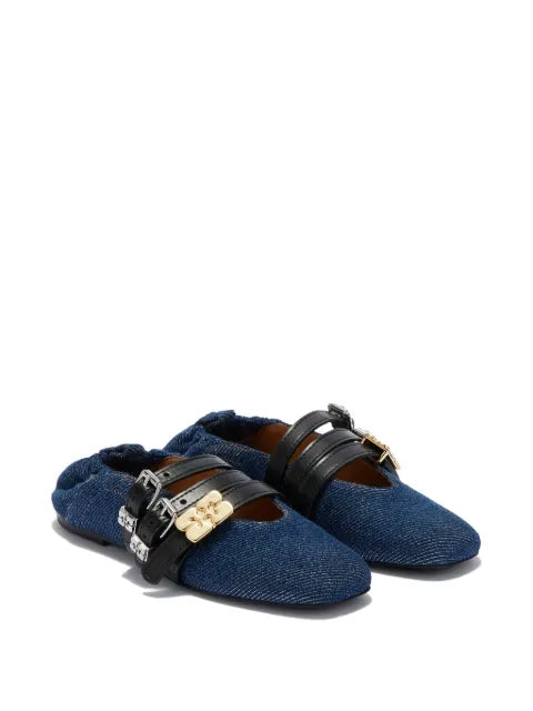 GANNI Sue Triple ballerinas in denim