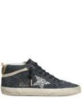Golden Goose Mid Star in petrol-blue suede with silver glitter star and cotton flash sneakers