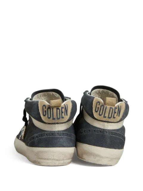 Golden Goose Mid Star in petrol-blue suede with silver glitter star and cotton flash sneakers