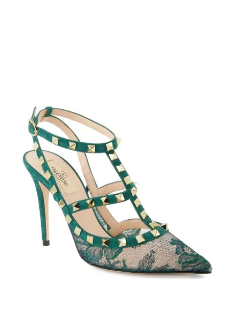 Valentino Garavani 100mm rockstud lace court pumps