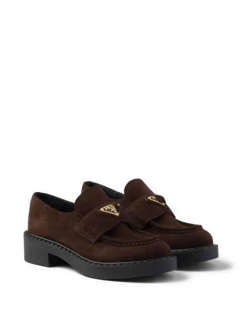Prada Chocolate logo-plaque loafers