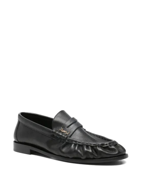 Saint Laurent logo-plaque gathered loafers