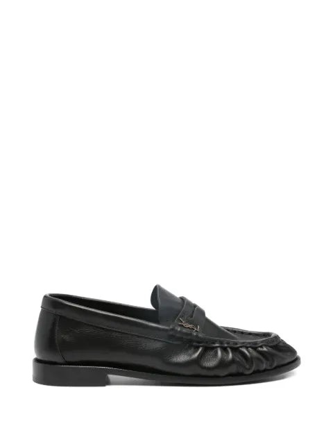 Saint Laurent logo-plaque gathered loafers