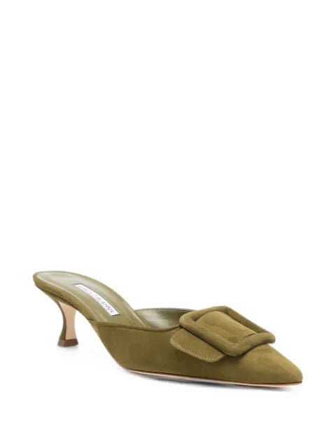 Manolo Blahnik Maysale suede kitten heel mules