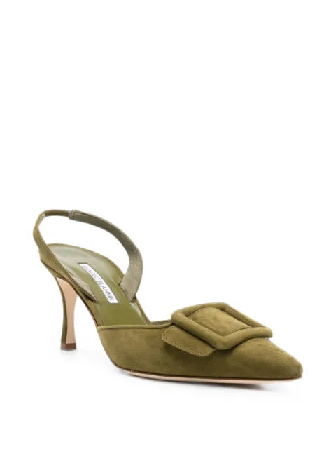 Manolo Blahnik Maysli suede buckle detail slingback pumps