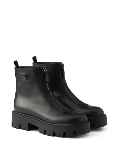 Prada leather zipper booties