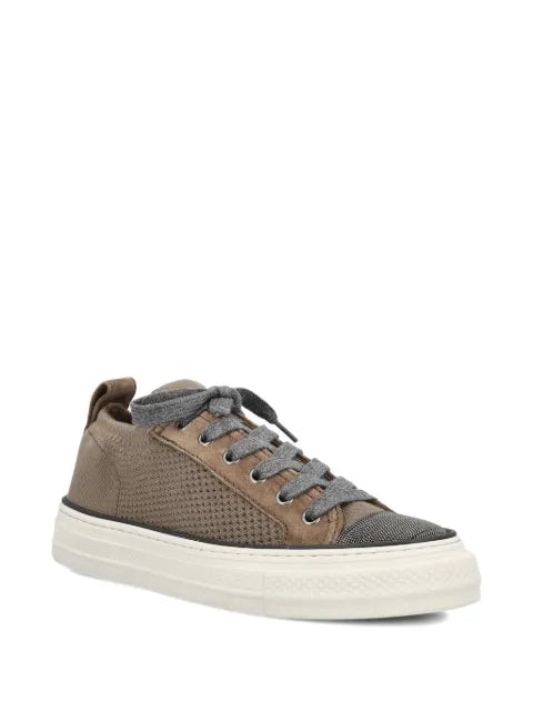 Brunello Cucinelli cotton knit and suede Monili sneakers