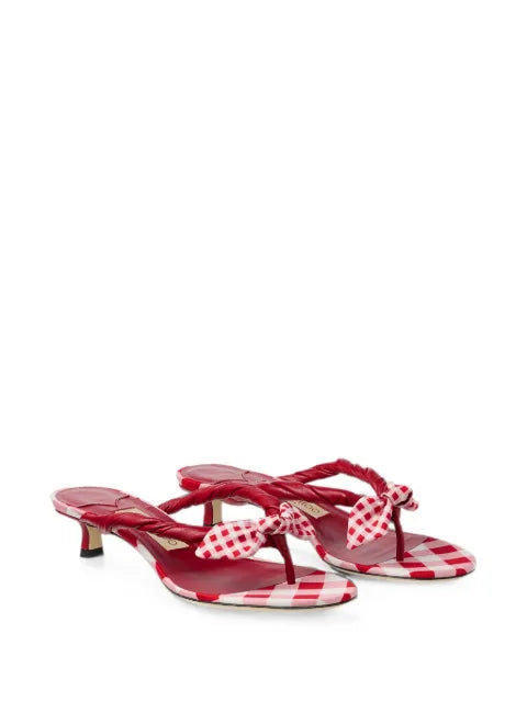Jimmy Choo Liss 35 ruby red mix mixed gingham cotton mule sandals with gingham bow