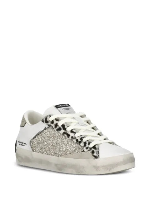 Crime London Distressed animal-print glitter sneakers