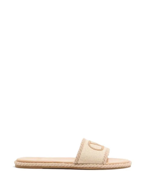 Valentino Garavani VLogo torchon slide sandals in linen canvas