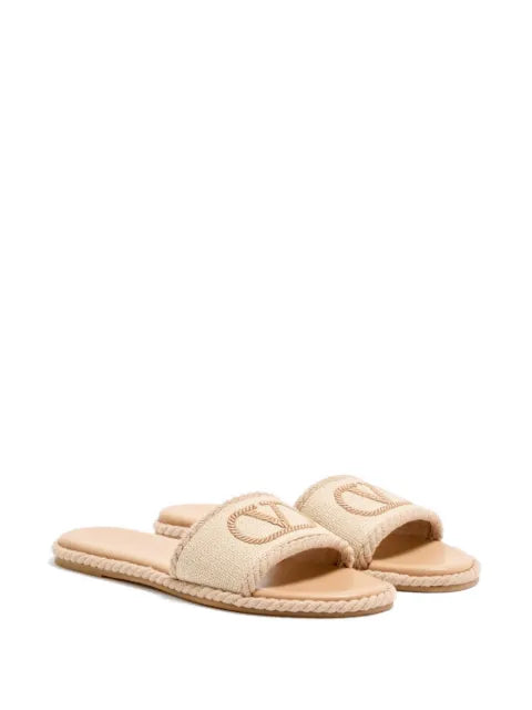 Valentino Garavani VLogo torchon slide sandals in linen canvas