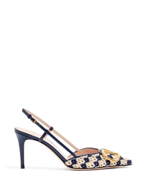 Valentino Garavani VLogo signature slingback pumps in crochet fabric 80mm