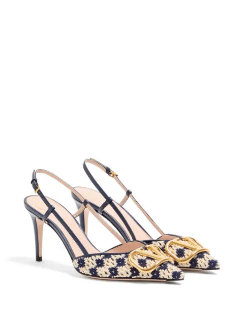 Valentino Garavani VLogo signature slingback pumps in crochet fabric 80mm