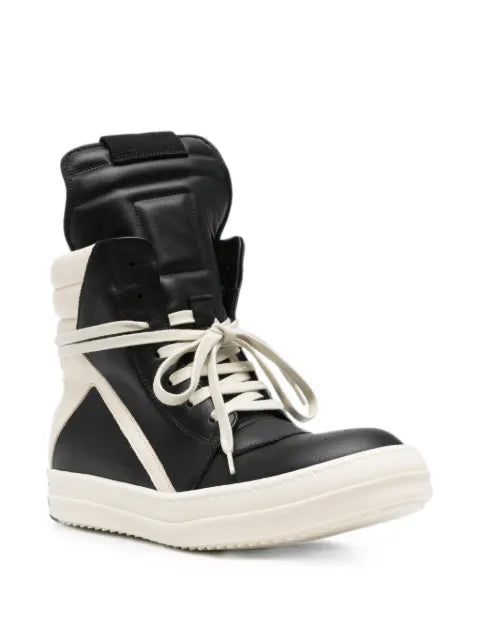 Rick Owens Tower Geobasket in black/milk/milk suede leather and full grain calf leather