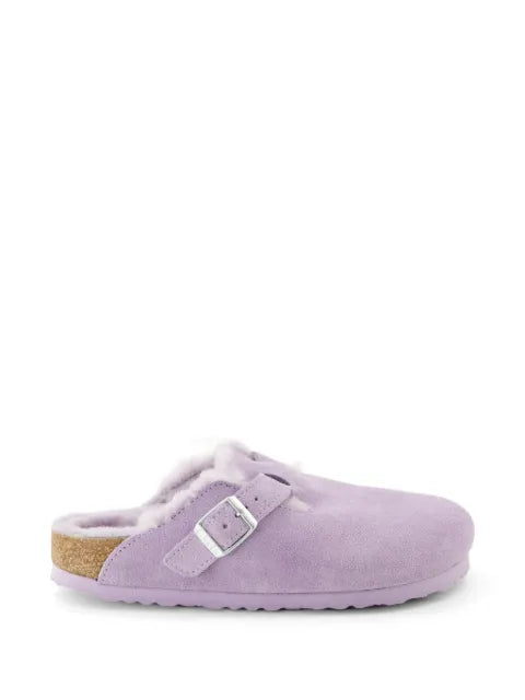 Birkenstock Boston shearling-trim buckled mules
