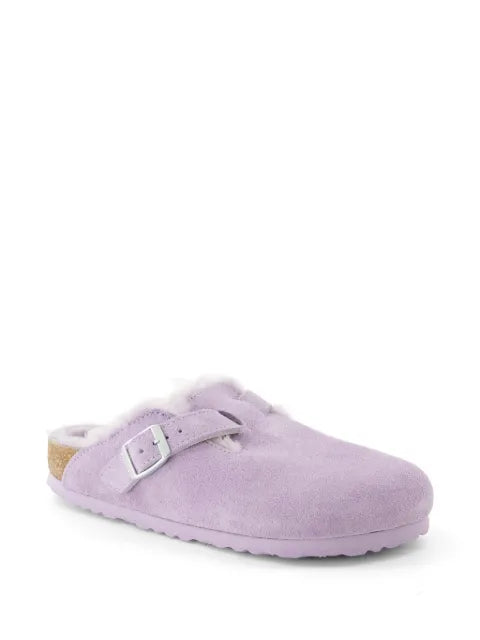 Birkenstock Boston shearling-trim buckled mules