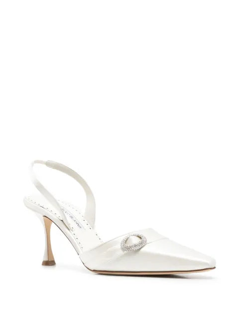 Manolo Blahnik Zutoslipla satin crystal buckle slingback pumps