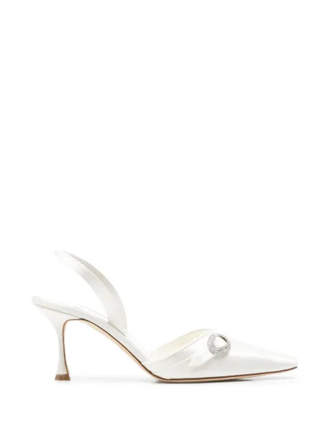 Manolo Blahnik Zutoslipla satin crystal buckle slingback pumps