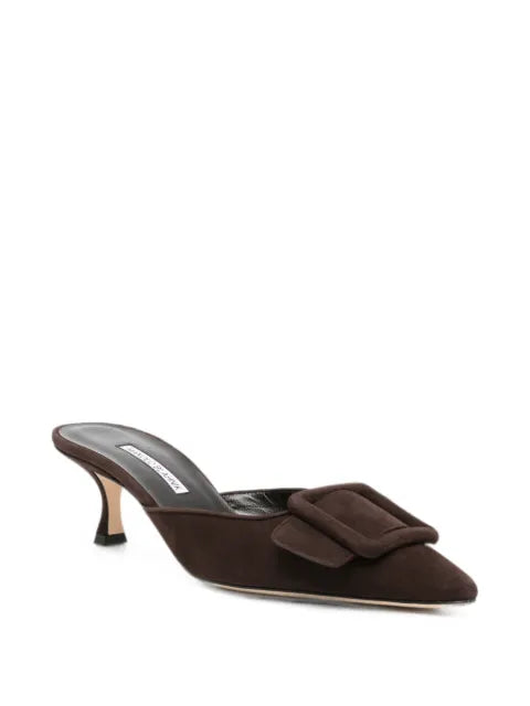 Manolo Blahnik Maysale brown suede buckle mules