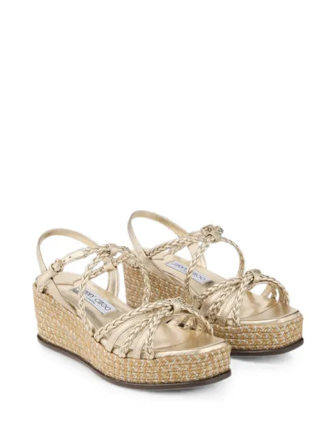 Jimmy Choo Nyra 60 soft gold mix metallic nappa leather sandal wedges