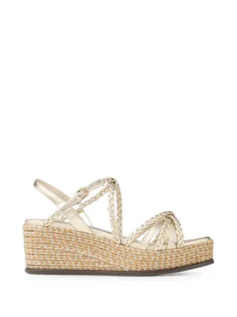 Jimmy Choo Nyra 60 soft gold mix metallic nappa leather sandal wedges