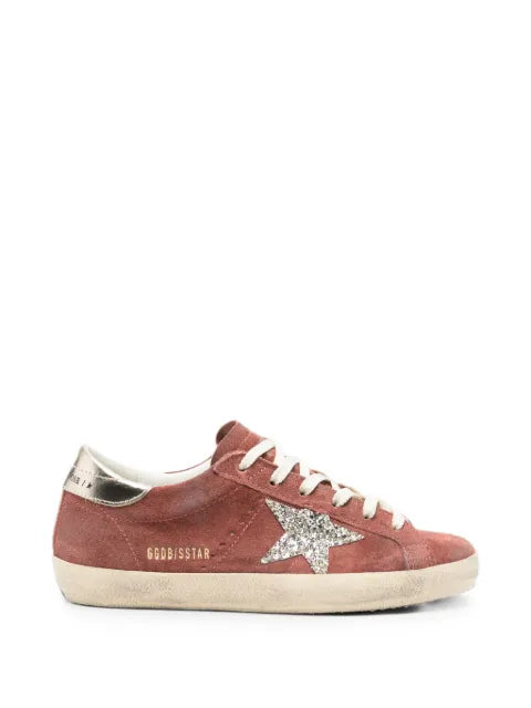 Golden Goose Super-Star LTD in red suede with silver glitter star and laminated leather heel tab sneakers