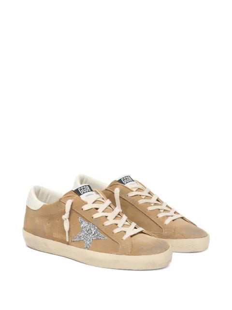 Golden Goose Super-Star trainers in tobacco suede with silver glitter star