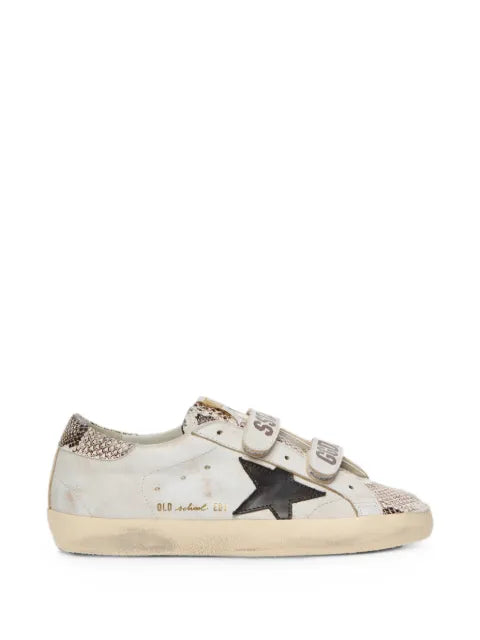 Golden Goose Old School trainers in white leather with black leather star and snake-print inserts