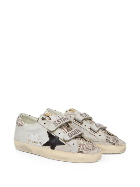 Golden Goose Old School trainers in white leather with black leather star and snake-print inserts