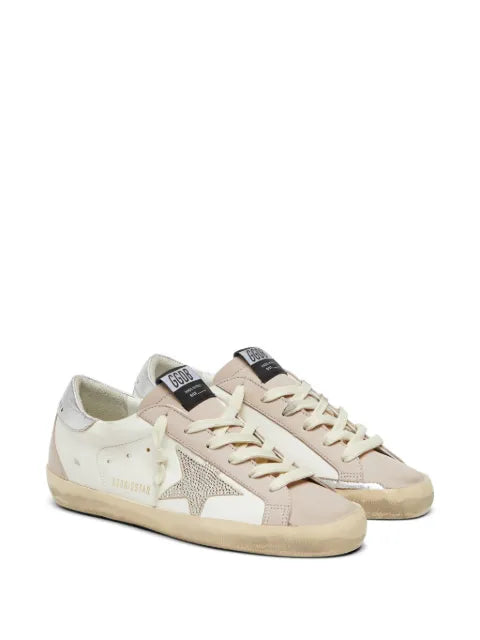 Golden Goose Super-Star in white and powder-pink leather with silver-tone Swarovski crystal star sneakers