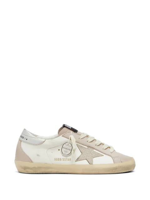 Golden Goose Super-Star in white and powder-pink leather with silver-tone Swarovski crystal star sneakers