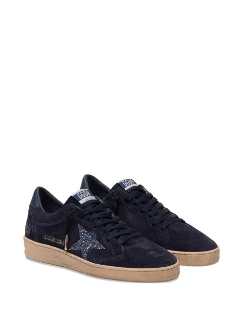 Golden Goose Ball Star in dark blue suede with dark blue glitter star sneakers