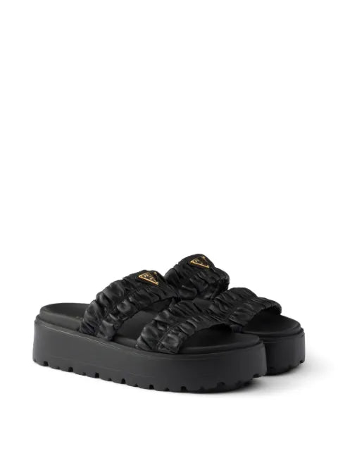 Prada Matelassé nappa leather flatform slides
