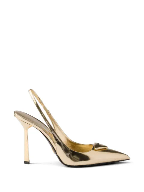 Prada metallic leather slingback pumps