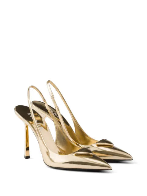 Prada metallic leather slingback pumps