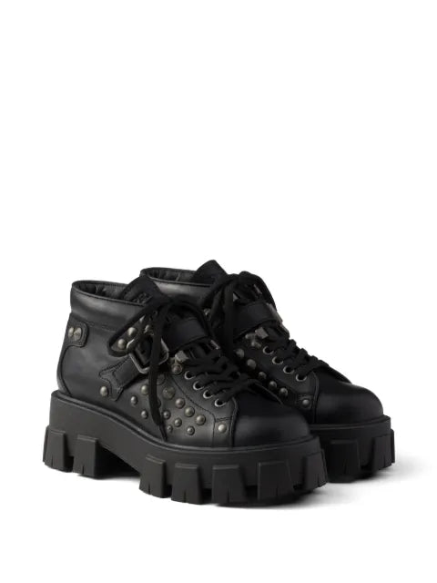 Prada Monolith studded leather booties