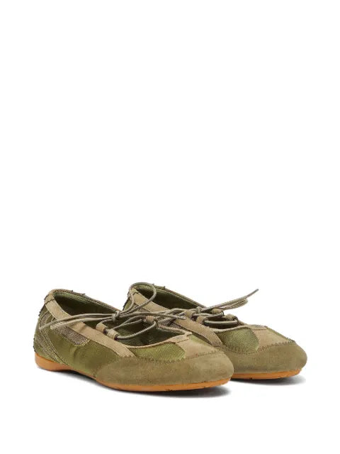 Diesel D-Mile lace-up ballerina flats in leather and mesh