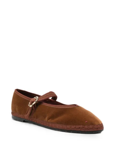 FLABELUS Pierre mary jane velvet toffee ballet flats