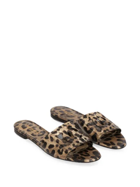 Dolce & Gabbana leo-print calfskin flat slides