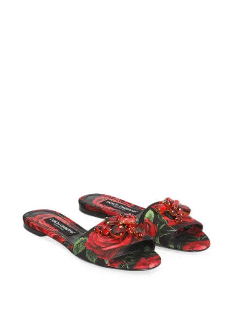 Dolce & Gabbana rose-print brocade flat slides