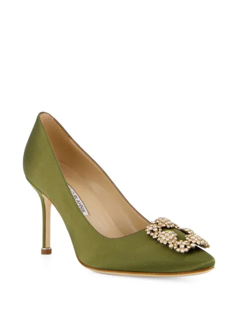 Manolo Blahnik Hangisi crystal-buckle satin pumps