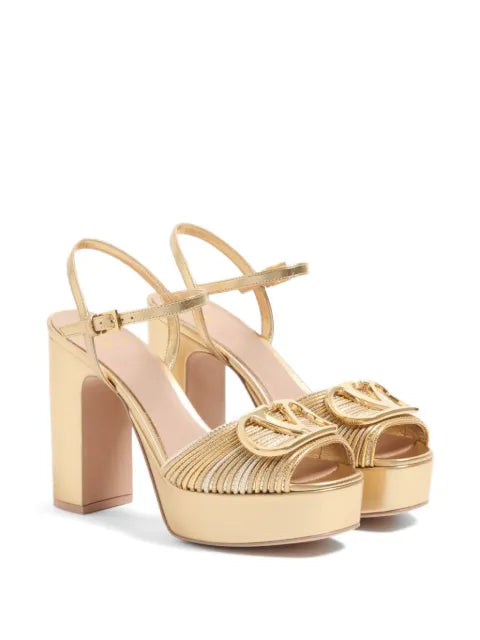 Valentino Garavani VLogo signature metallic platform sandals with Cornely embroidery 115mm
